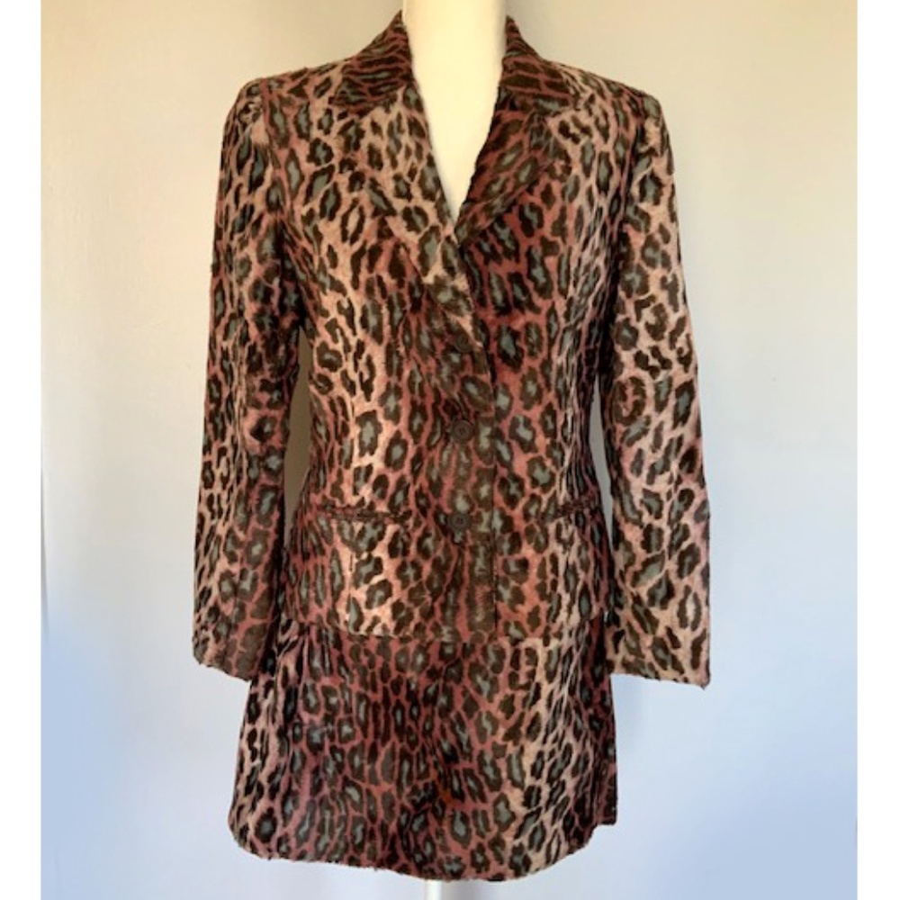 Rare Future OZBEK / Rifat Ozbek Vintage Leopard Print Suit - RosePink Brown Blue